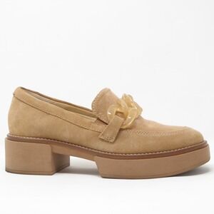 Dolce Vita Womens Sheena Suede Chunky Loafers Chain Detail Toffee Beige Size 7.5